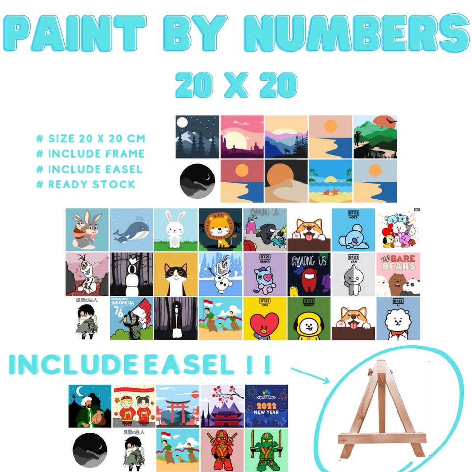 

Hadir Spesial TERMASUK EASEL DIY Paint by Number Kit by Cocoartid Canvas Lukis Set Easel Lukisan