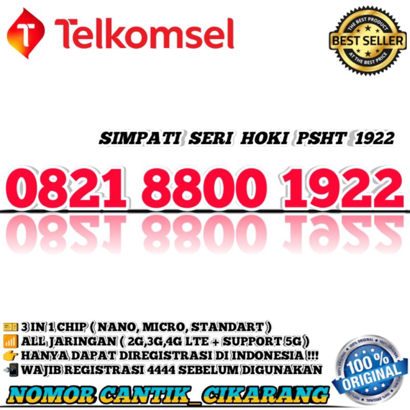NOMOR CANTIK SIMPATI  KARTU PERDANA NOMOR CANTIK TELKOMSEL  NOMOR CANTIK SIMPATI SERI TAHUN 1922 NOM