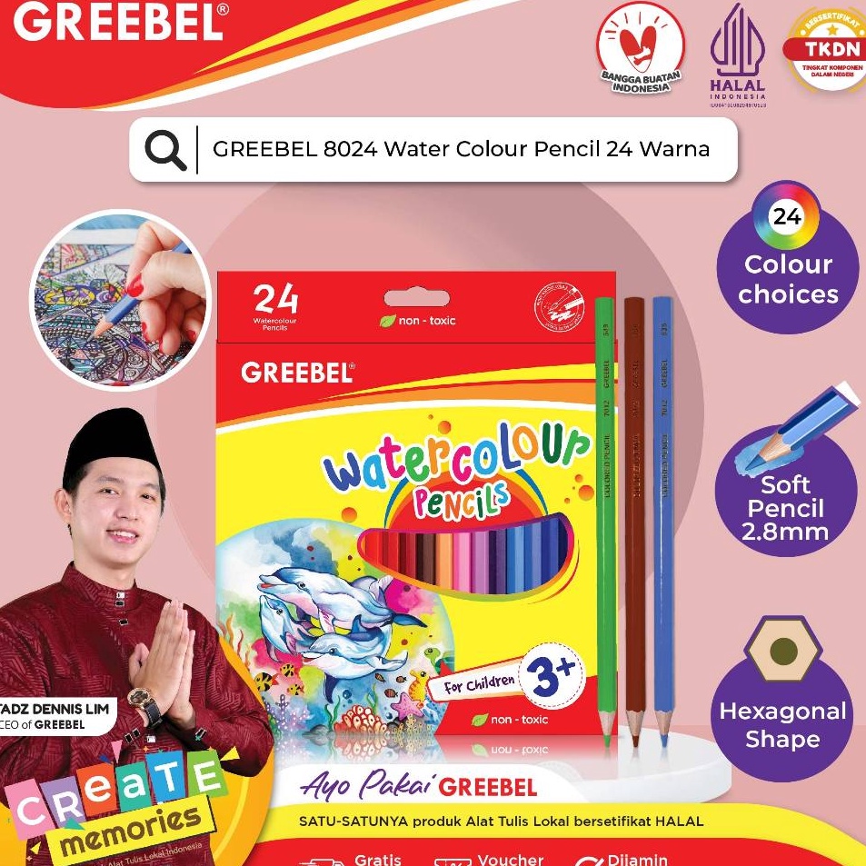 

Super Sale GREEBEL Pensil Warna WATERCOLOR 824 ISI 24ColoringColorColour Pencils Cerah tidak beracun utk mewarnai anak