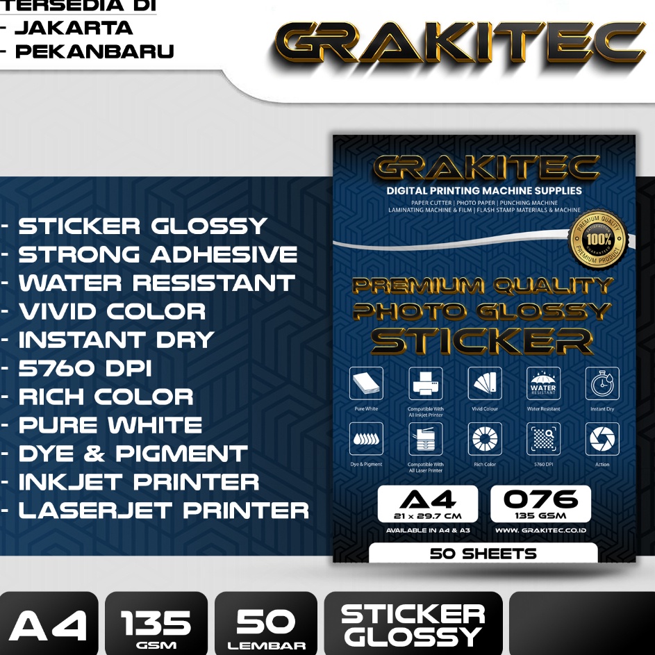 

New Stock Sticker Glossy Photo Paper A4 Isi 5 Lembar Glossy Photo Sticker Paper Kertas Foto Sticker Glossy Premium Grakitec