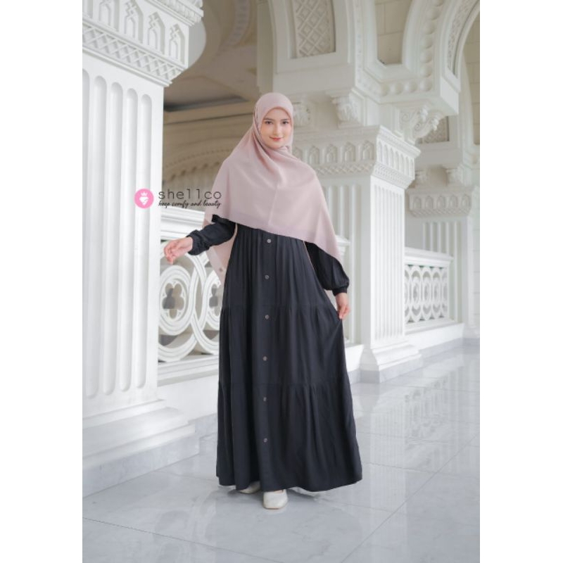 SABRINA | Gamis hitam dress hitam black series gamis umroh haji original by shellco hijab