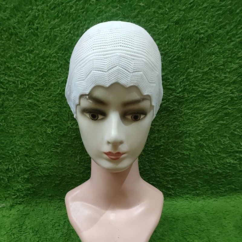 Inner Rajut Zig-zag Ciput Nini Dalemen Hijab/jilbab/Penutup Rambut Wanita Warna Putih