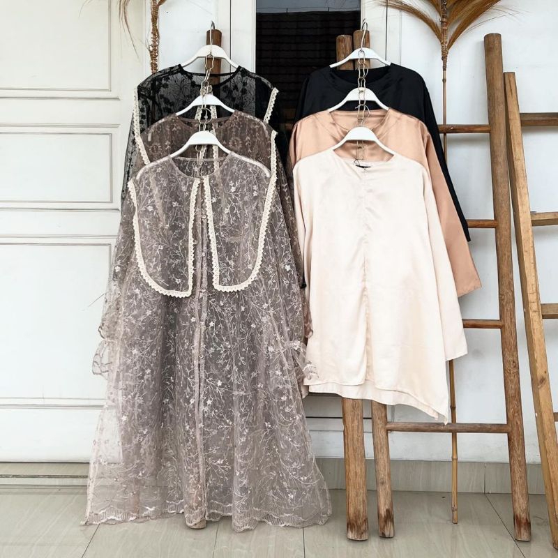 SAKHI Lace Set 3pcs (Tunic + Inner + Elegant Skirt) Leaf Series