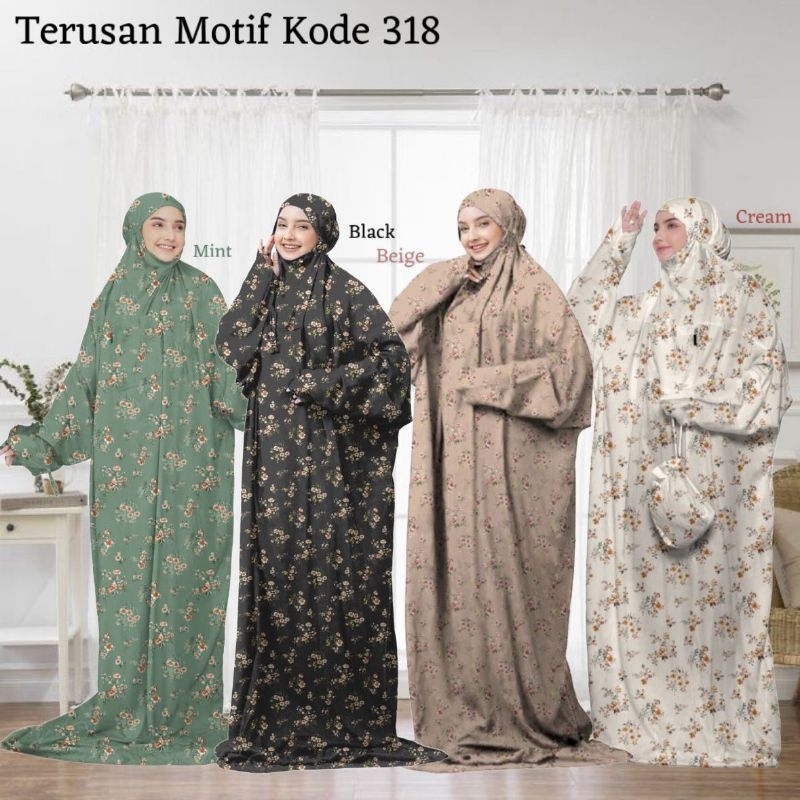 Mukena terusan motif / mukena hadromaut / mukena hadramaut