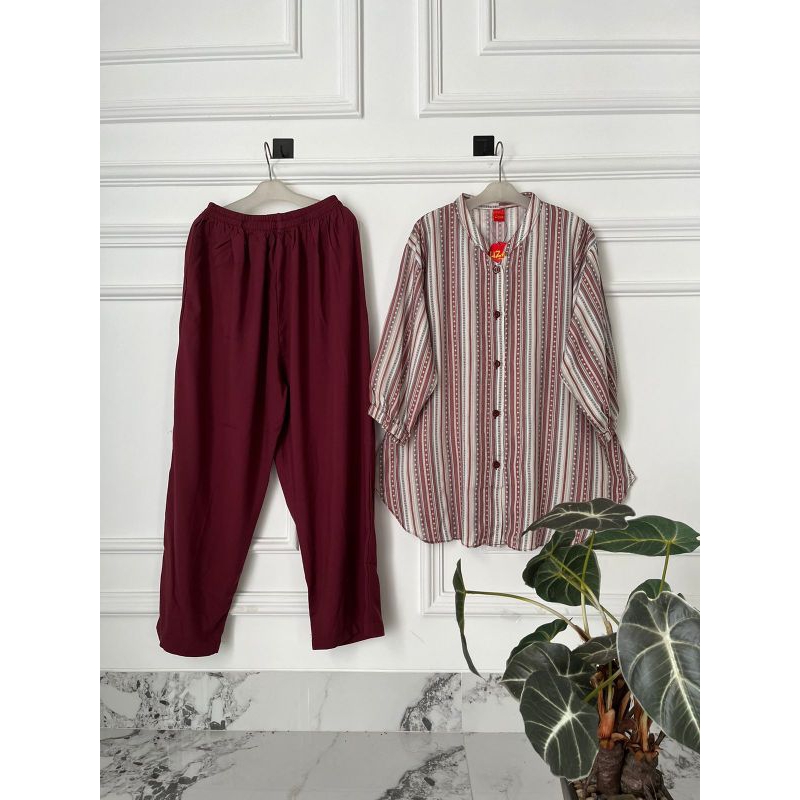 SET CEL WANITA RAYON LIZAM BUSANA GARIS GARIS,