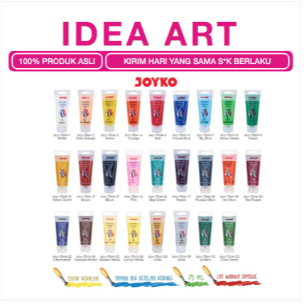 

Cat Lukis Akrilik Acrylic Color Joyko 75 ml Non Toxic Tahan Air Opaque
