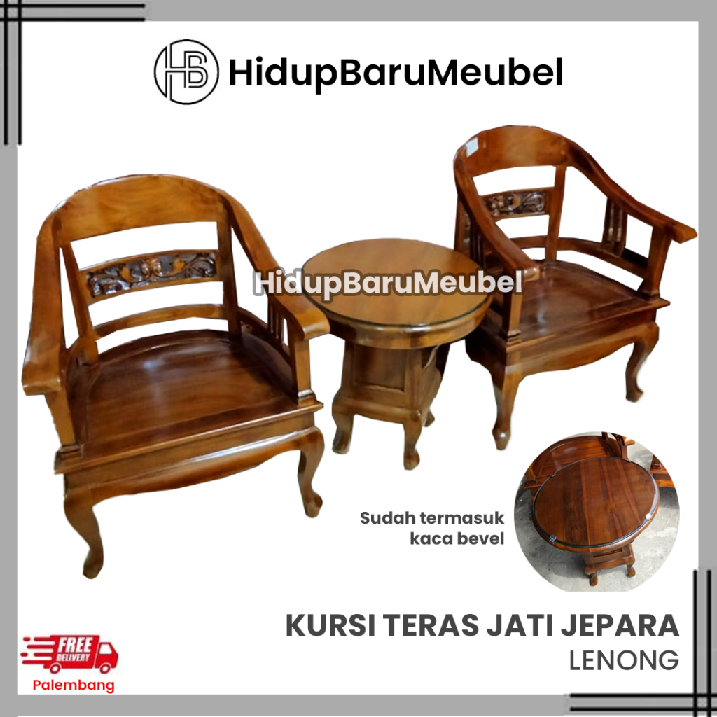 Kursi Teras Jati Jepara LENONG / 2 Kursi Teras 1 Meja Kaca