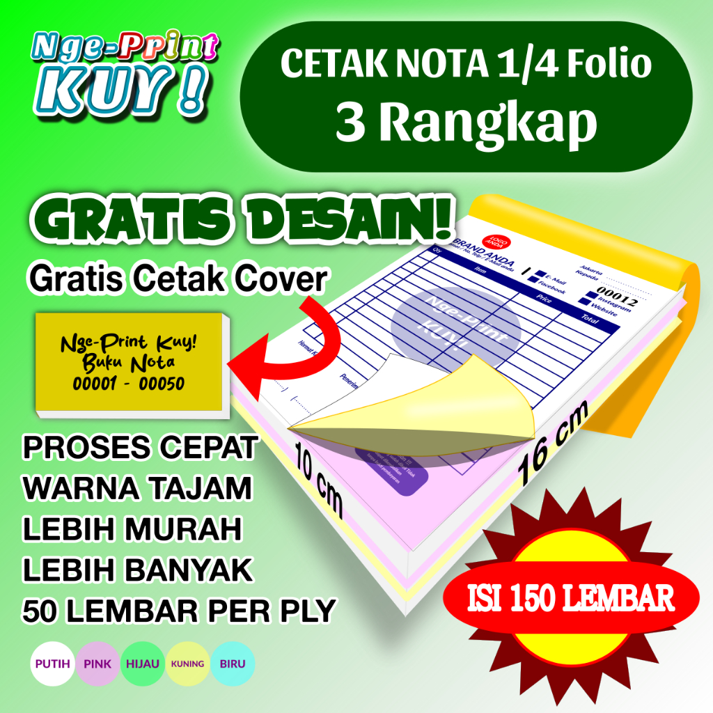 

[TERMURAH] Cetak Nota/Kwitansi/Bon - 1/4 Folio - 3 Rangkap/Ply Faktur/Surat Jalan/Formulir
