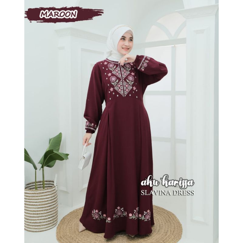 SLAVINA DRESS ORI AKU KARISSA / GAMIS WANITA BORDIR / GAMIS AKU KARISSA TERBARU / GAMIS MURAH / GAMI