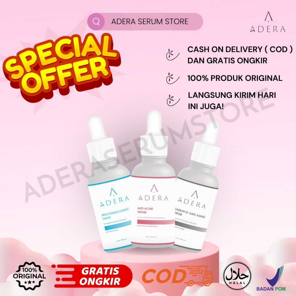 ADERA SERUM GLOWING  WAJAH BERSIH MULUS PUTIH BEBAS JERAWAT KOMEDO NODA HITAM FLEK HITAM BPOM 100%