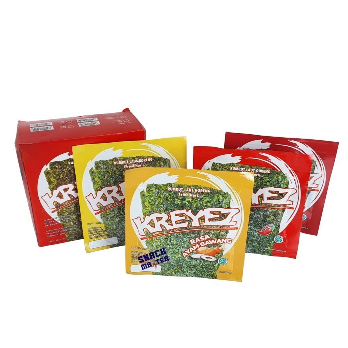 

Snack Rumput Laut Kreyez | Snack Nori Gurih 1 Box isi 12pc | Cemilan Instant Nori