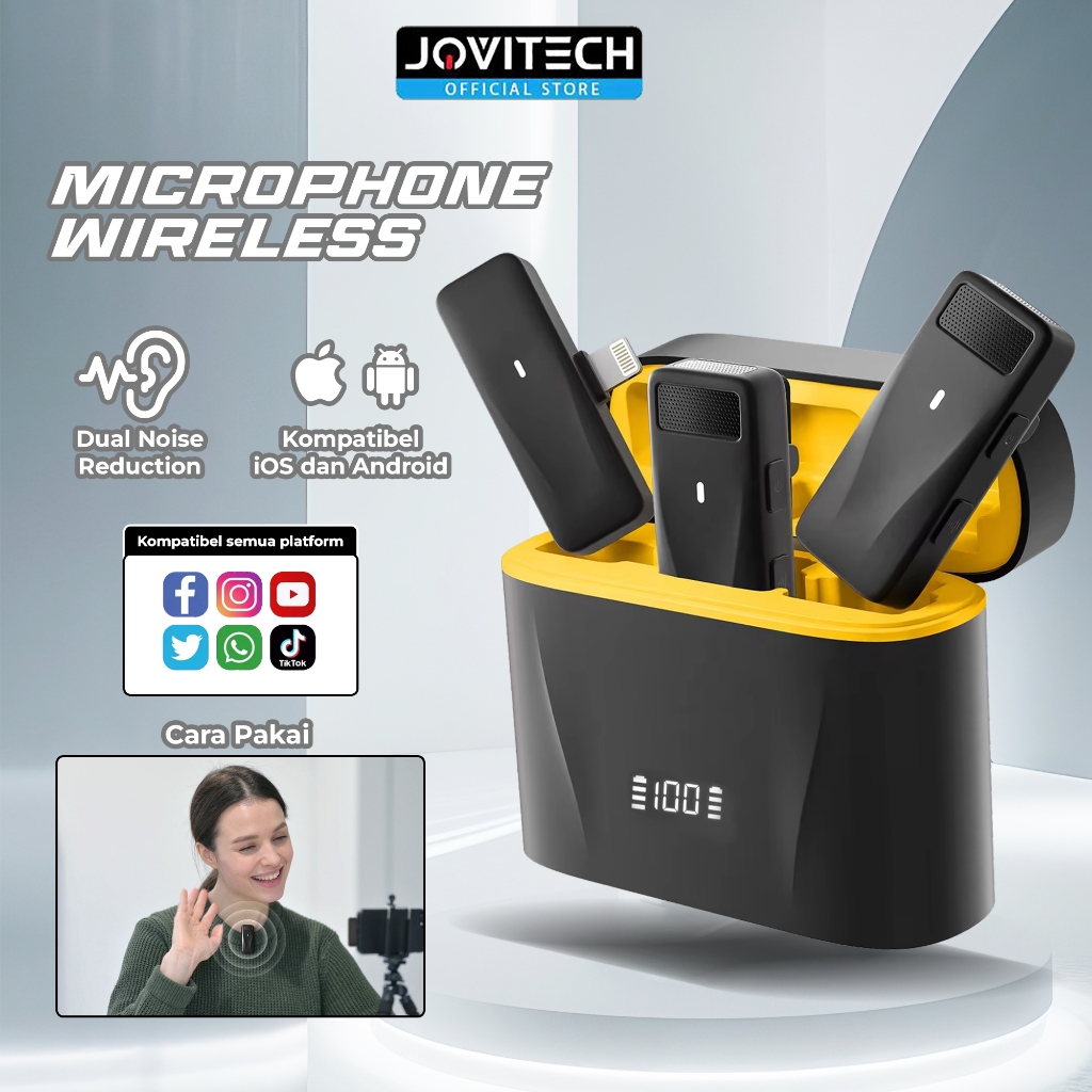 Jovitech Microphone Wireless Mic Clip on Dual Live Voice Professional with Charging Case USB C Light