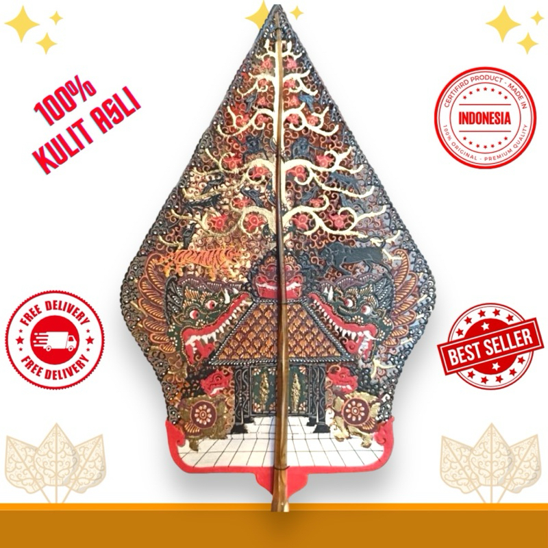NAFLAHSTORE | Wayang Kulit Alusan Jogja Gunungan Super Halus Gapit Sungu Motif Batik Unik