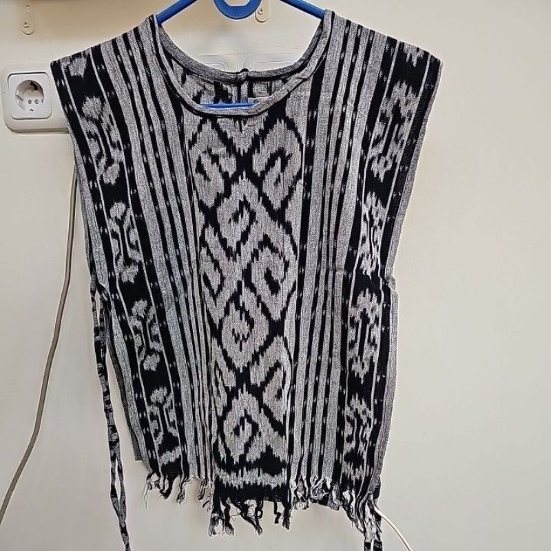 Outer unisex batik bahan tenun abu² biru navy