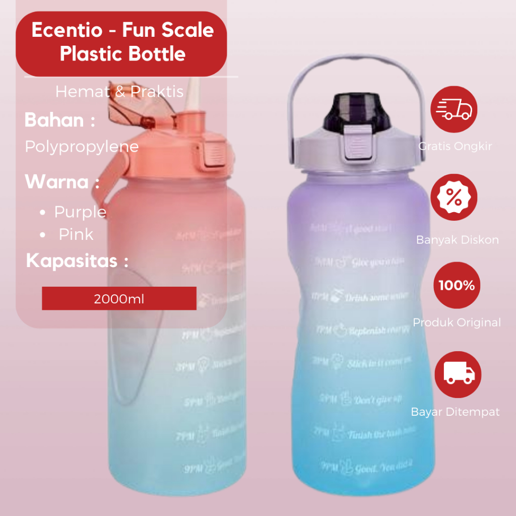 Ecentio - Fun Scale Plastic Bottle - Botol Minum Besar Aesthetic 2000 ml
