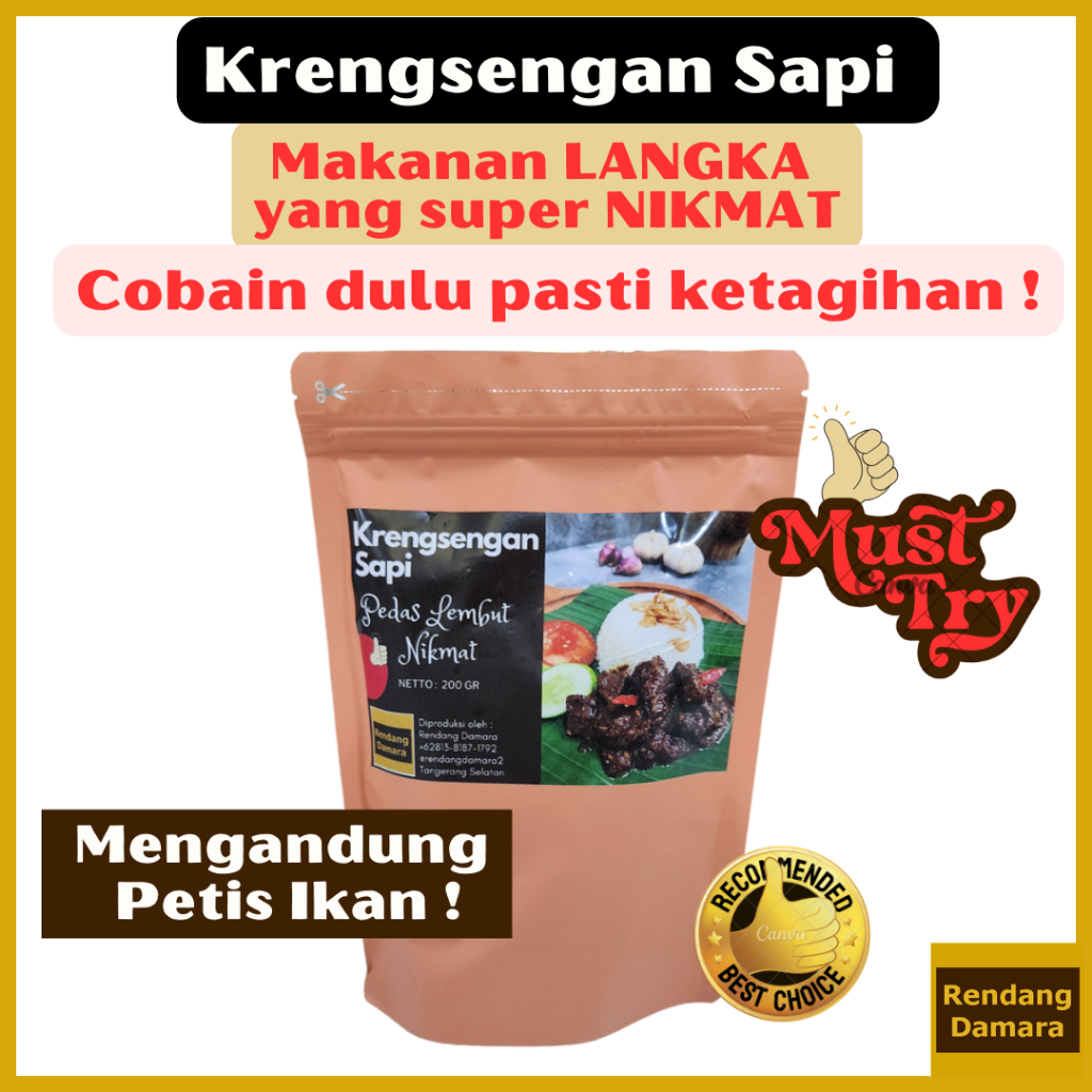 

KRENGSENGAN SAPI Pedas Lembut Sedap Meresap FROZEN KEMASAN VACUUM TANPA PENGAWET by RENDANG DAMARA