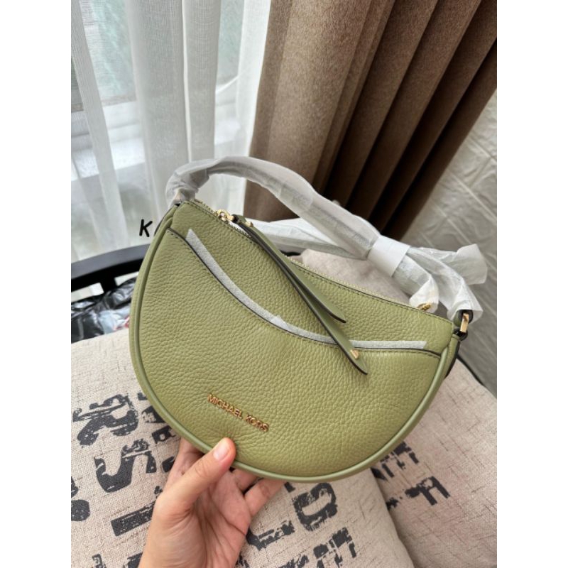 mk dover half moon crossbody light sage original