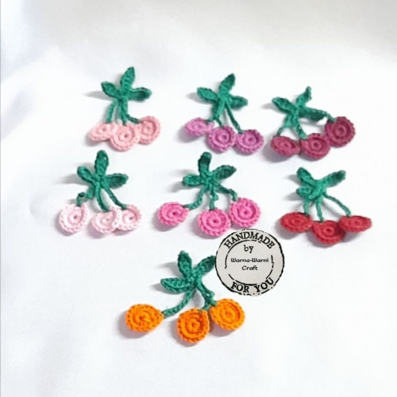 Aplikasi Rajutan buah flat juntai 3 tangkai /Aplikasi Rajutan Cherry/Rajutan Cherry