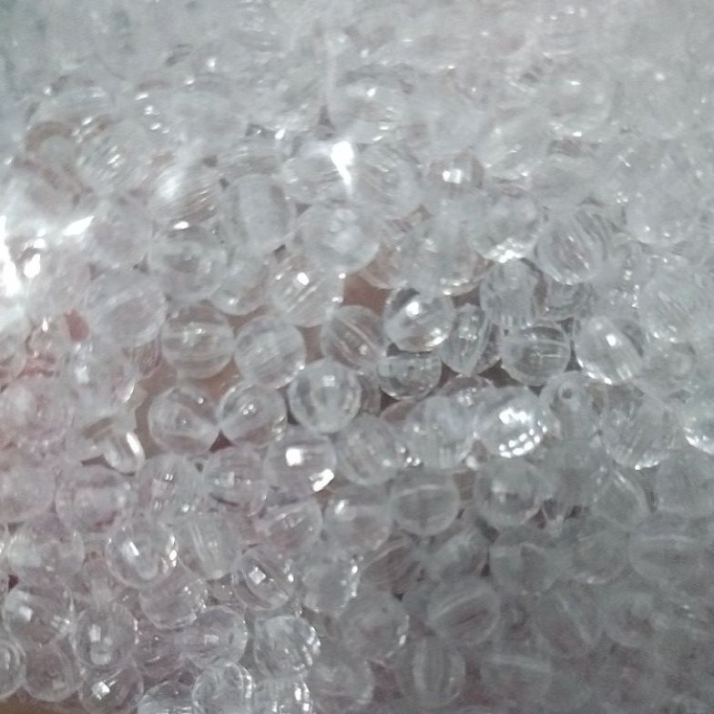 

KODE H38G bola dunia AC bulat bening 8mm putih cutting ready per pak 1 pon