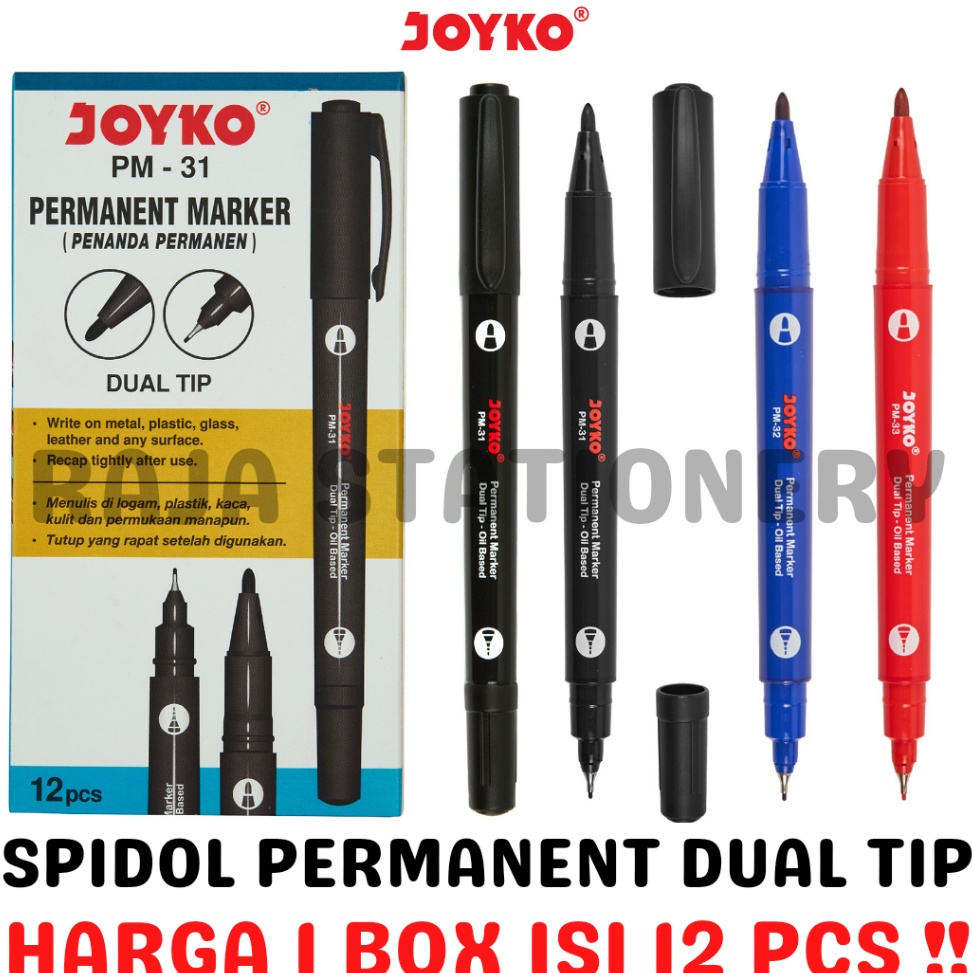 

KODE I58Q JOYKO PERMANENT MARKER BLACK BLUE RED DUAL TIP SPIDOL PERMANEN JOYKO HITAM BIRU MERAH DUA UKURAN 12PCS