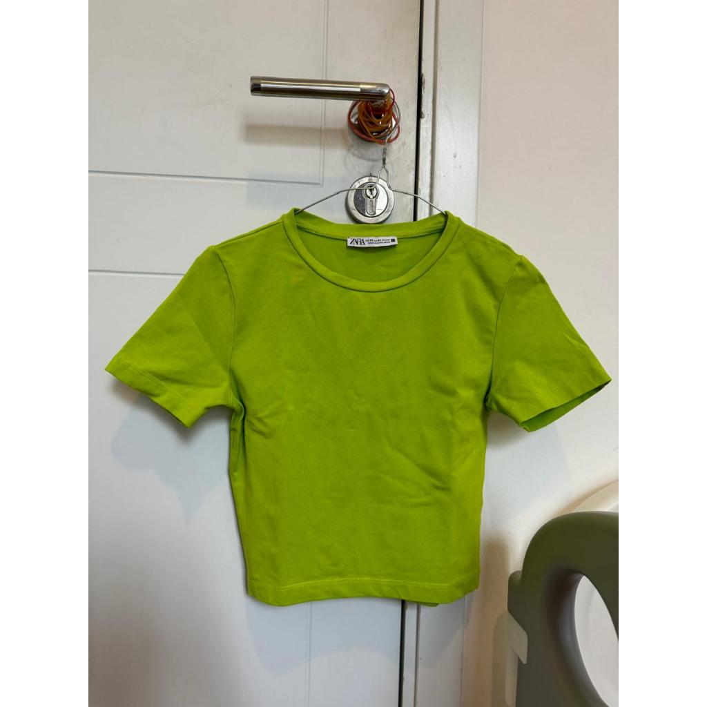 PRELOVED ZARA CROP LIME GREEN / KAOS HIJAU WANITA