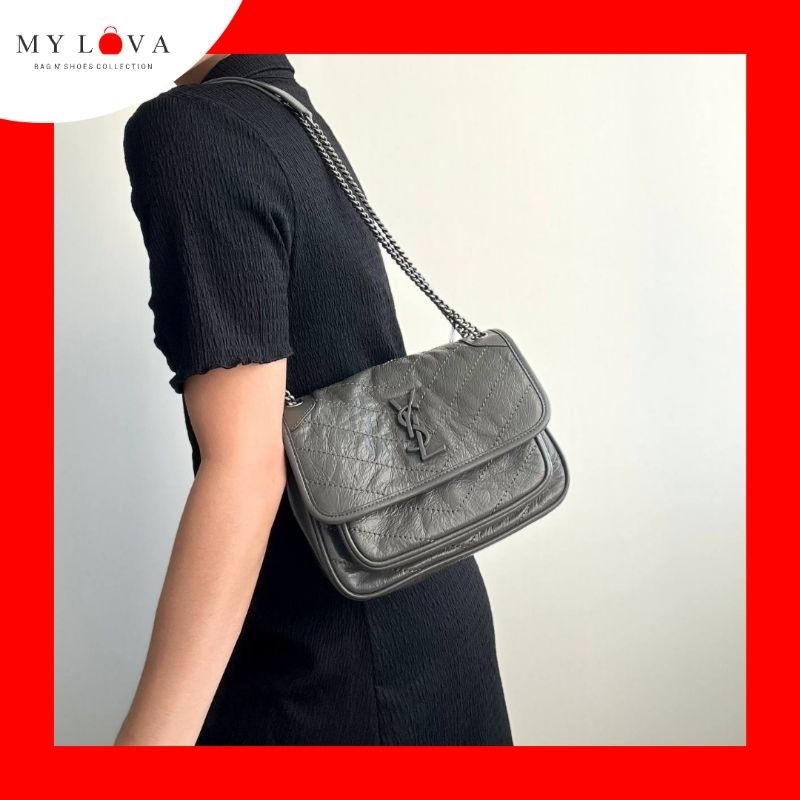 [VIP Quality] Niki Baby Crinckled Leather Tas Slempang Bahu Wanita (Grey Shw)