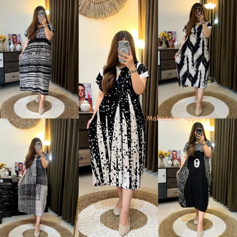 ✅COD - Daster Busui Monochrome By Dayesha |Makassar| Bahan Rayon Jumbo