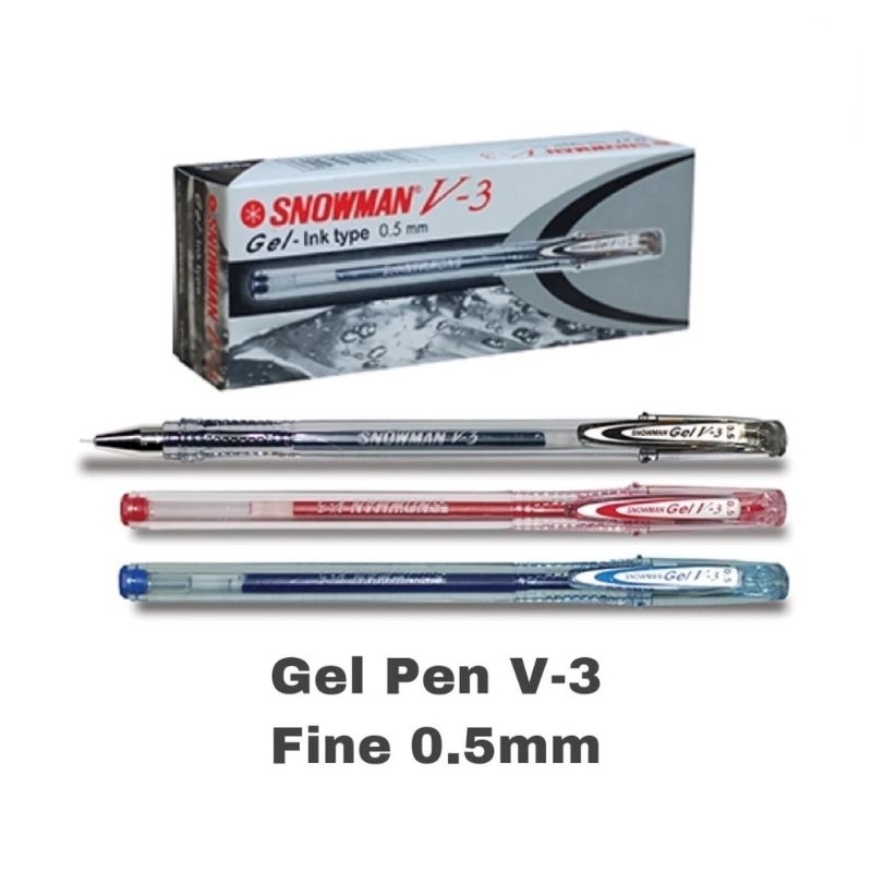 

Pulpen Snowman V-3 Gel-Ink (Hitam, Biru, Merah |0.5mm ) Bolpoint / Ballpoint / Pena