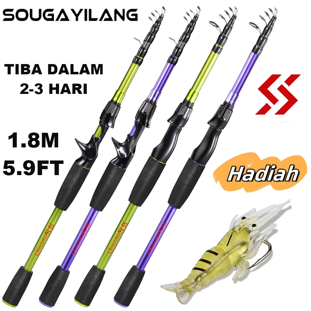 Sougayilang Joran Pancing Teleskopik 1.8 Joran Pancing Spinning/Cast Ultraringan Joran Pancing Serat
