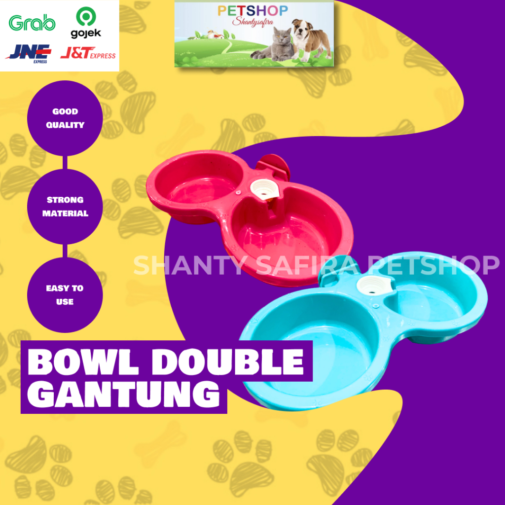 TEMPAT MAKAN KUCING ANJING DOUBLE GANTUNG