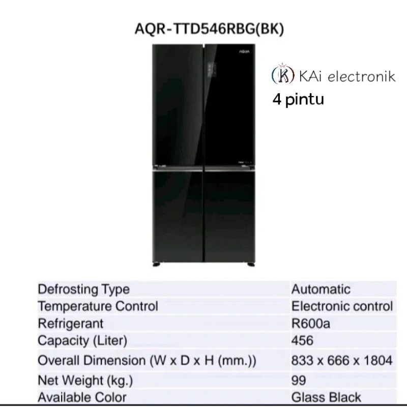 kulkas multidoor AQUA japan 4 pintu inverter AQR-TTD546RBG(BK)