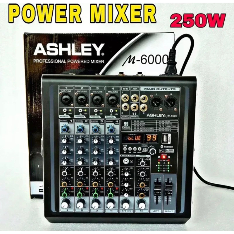 POWER MIXER 6 CHANNEL ASHLEY M-6000/M6000 PROFESSIONAL POWER MIXER