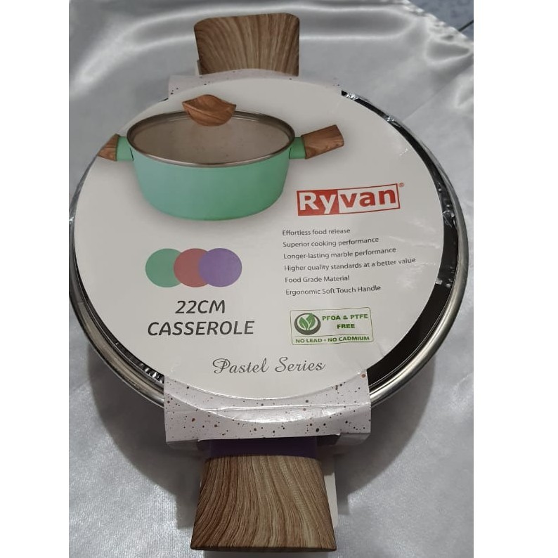 Panci Marble Tutup Kaca Viera Ryvan Casserole 22 cm TMS 99-011 Glasslid