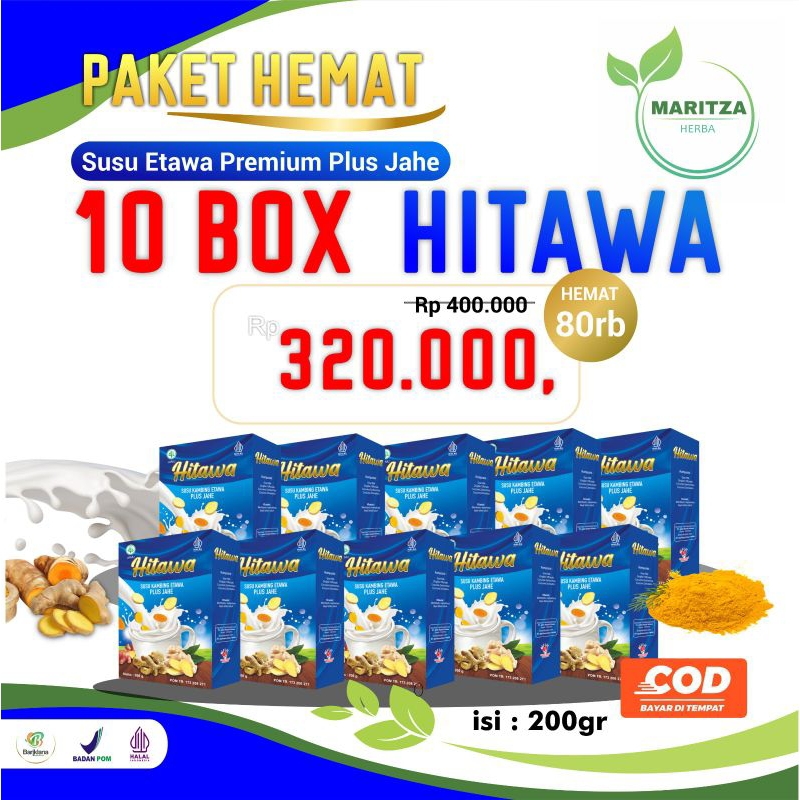 

Paket Reseller 10 Box Susu Hitawa Susu Kambing Etawa Jahe Merah