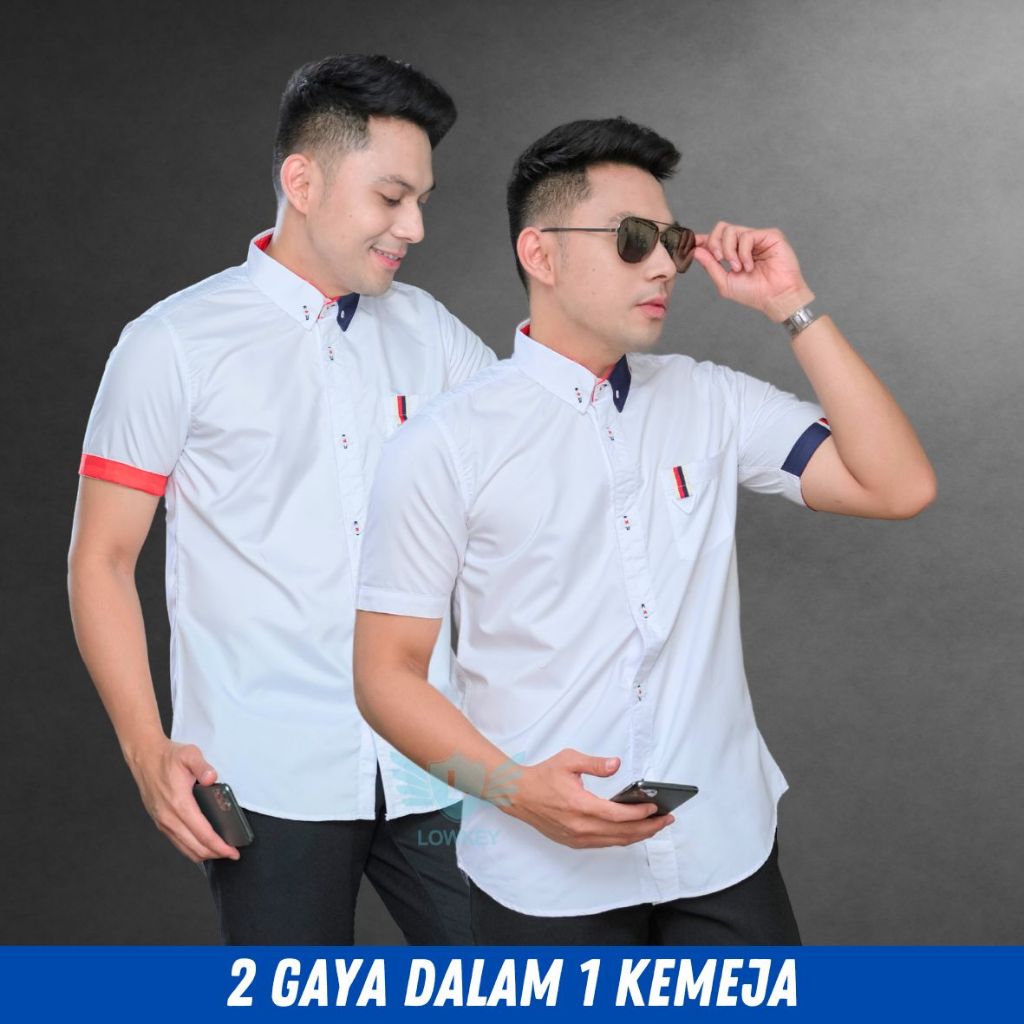 Kemeja Pria Slimfit Lowkey Premium PD 37 Putih | Hem Atasan Kemeja Baju Laki-laki/Cowok Slimfit Keme