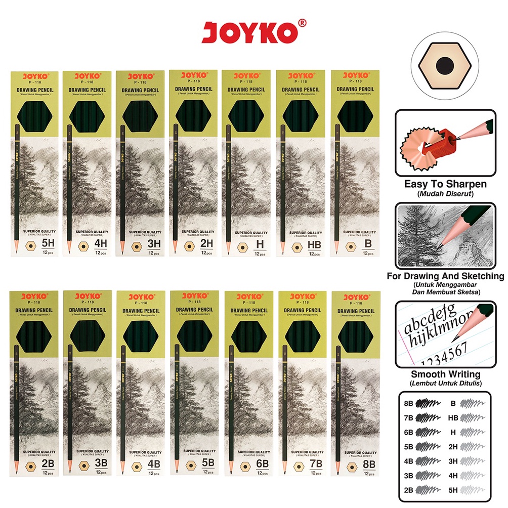 

KODE T6Y5 Drawing Pencil Pensil Menggambar Joyko P118 1 Box 12 Pcs