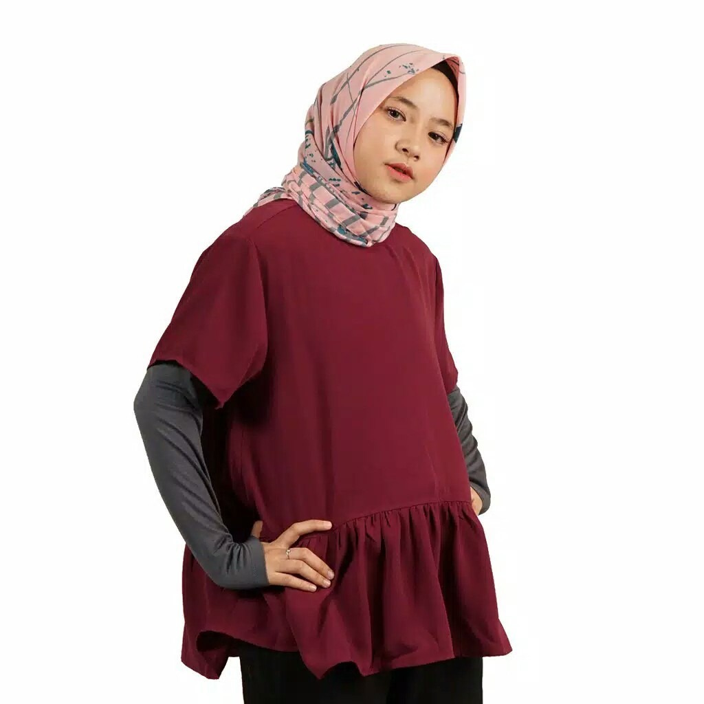 DAUKY S Tunic Mayada Maroon - Baju Atasan Tunik Polos Pakaian Muslim Wanita Dewasa