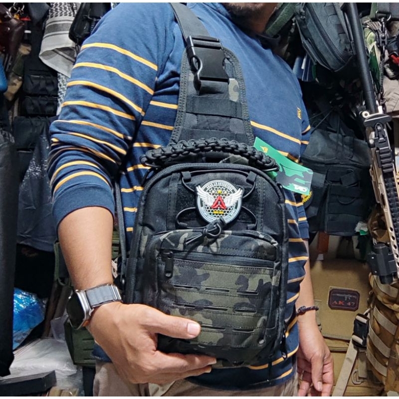 Tas Selempang Pria Fashion Tactical Motif MULTICAME BLACK