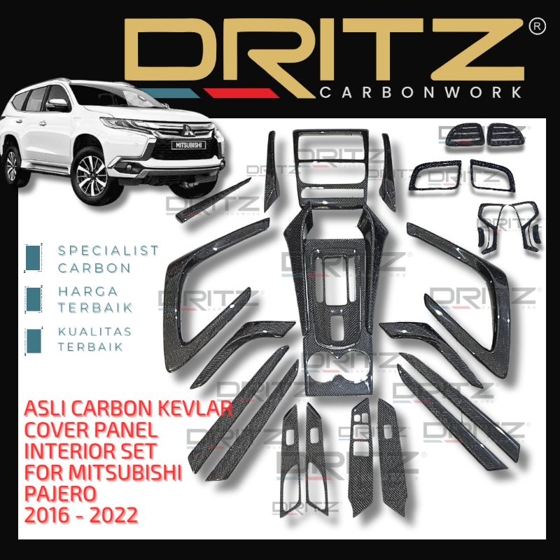 High Quality Asli Carbon Kevlar Cover Panel Interior Full Set Mitsubishi All New Pajero Sport 2016-2