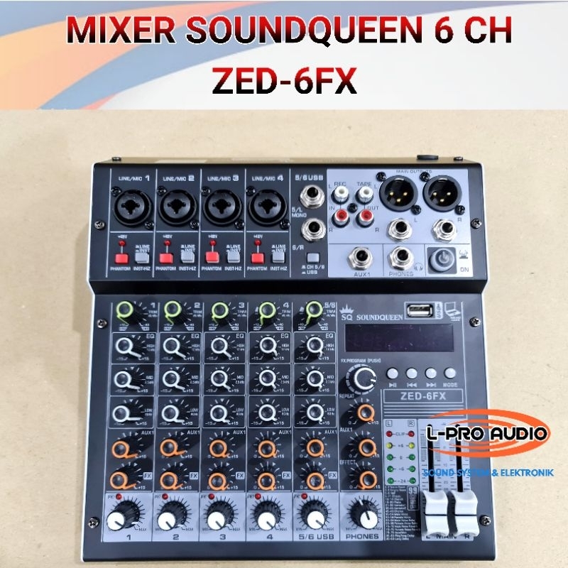Mixer 6 chanel SOUNDQUEEN ZED6 Reverb Original Asli