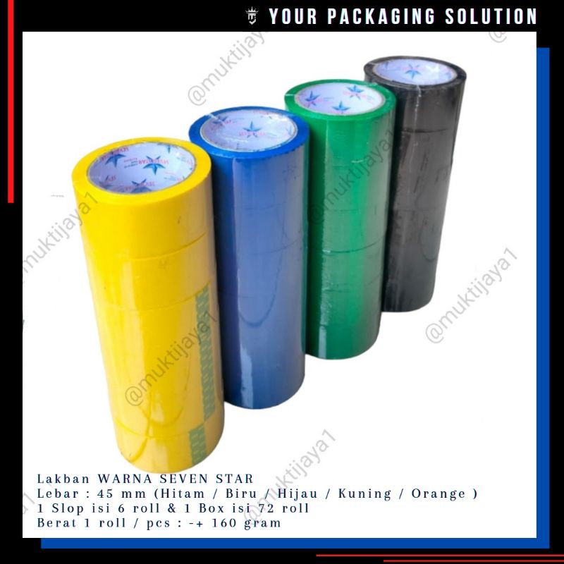 1 SLOP (6 ROLL) LAKBAN WARNA • LAKBAN ISOLASI STAR TAPE / SEVEN STAR