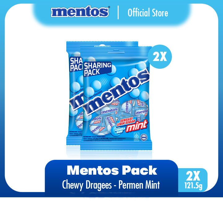 

Mentos Chewy Dragees Mint 216g - Permen Rasa Mint (2 Packs)