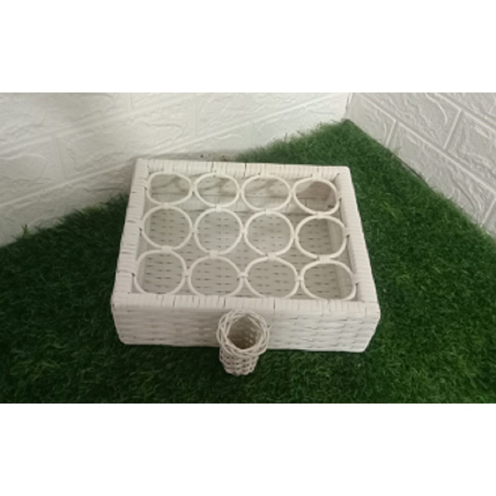 12 cup Tempat Aqua gelas bahan rotan plastik keranjang gelas Tempat air minum wadah air plastik temp