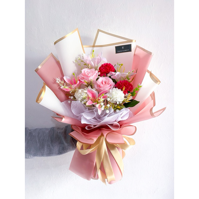 Buket Bunga Pink Putih | Bouquet Artificial