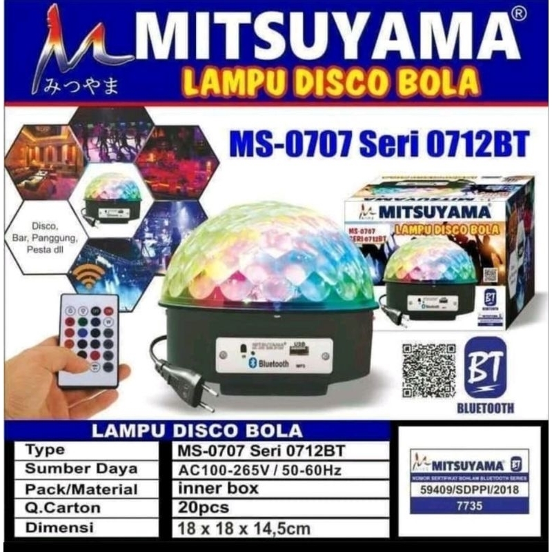 Lampu Disco Bola Mitsuyama MS-0707 Speaker Bluetooth Lampu Disco