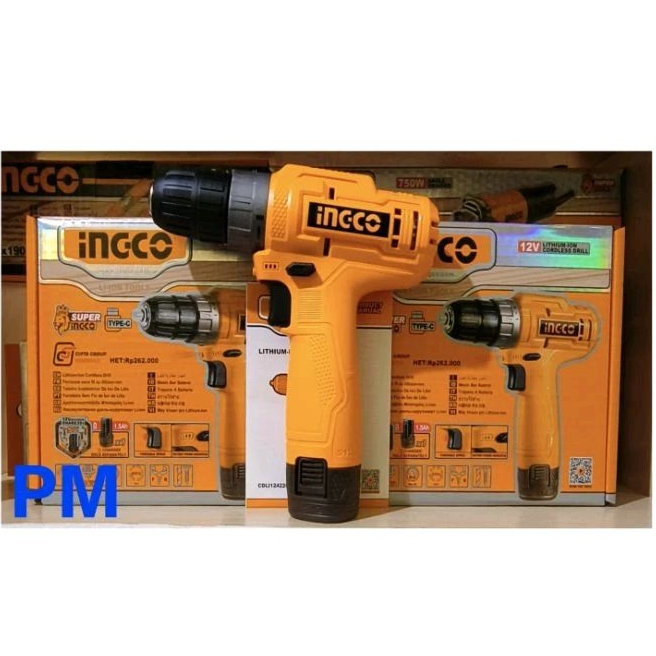 BOR BATERAI INGCO 12V BESI KAYU 10MM BOR CORDLESS INGCO CDLI12422CG