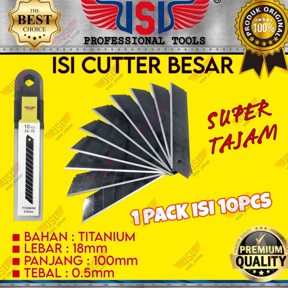 

Grosir Unik Isi Cutter Besar 18mm Refill Cutter Tebal 5mm isi 1pcs Bahan Titanium