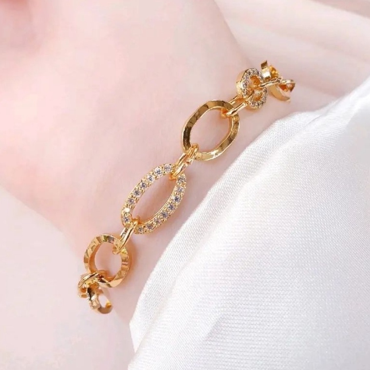 KODE X96O PROMO Gelang Emas 24 Karat 5 gram Rantai Nuri Besar Permata Elegant Lapis Emas Dan Perak a