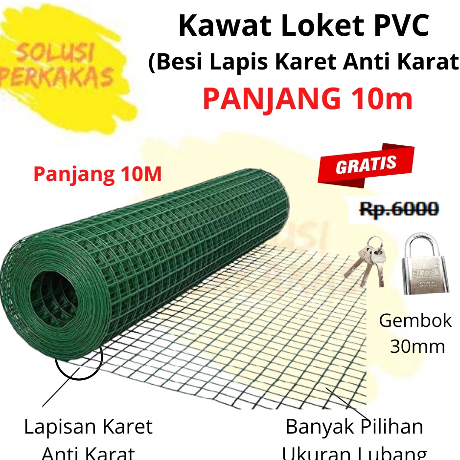 GROSIR Kawat loket pvc 1 meter kawat hijau  kawat RAM kawat kandang  kawat ayakan 12 34 14 anti kara