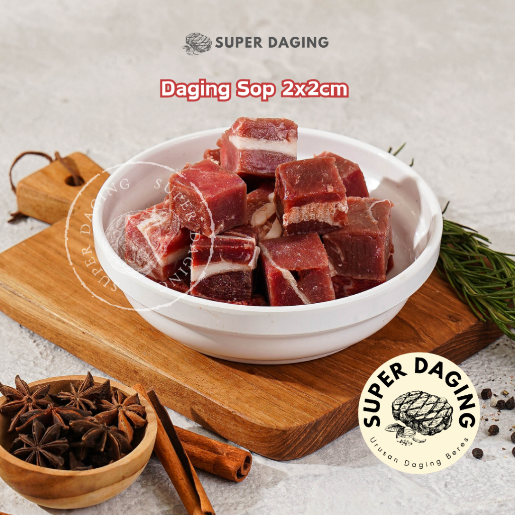 

Daging Sapi Sop / Imported Beef Topside 2x2cm 500g - Super Daging Tangerang